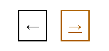 Two rectangles, left one has a left-sided arrow, right one has a right-sided arrow.